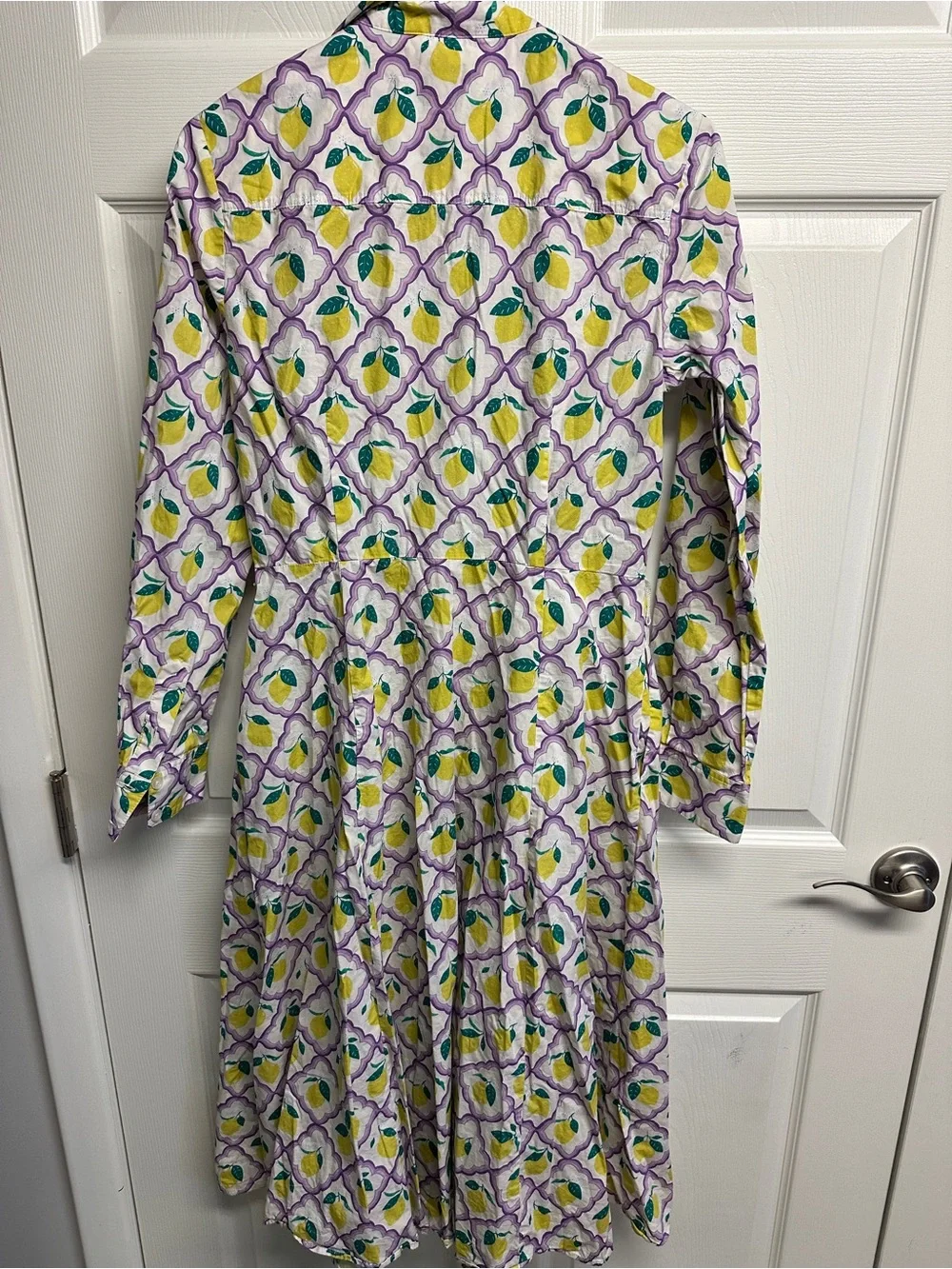 Boden White Shirt Dress with Yellow Lemon & Purple Motif - Picture 3 of 3
